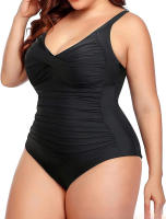 Traje de baño de una pieza de talla grande para mujer Traje de baño con volantes y pliegues delanteros - details 11
