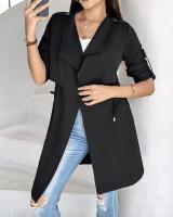 Ropa de mujer 2025 Otoño e Invierno moda suelta Color sólido manga enrollable chaqueta cortavientos de longitud media - details 12