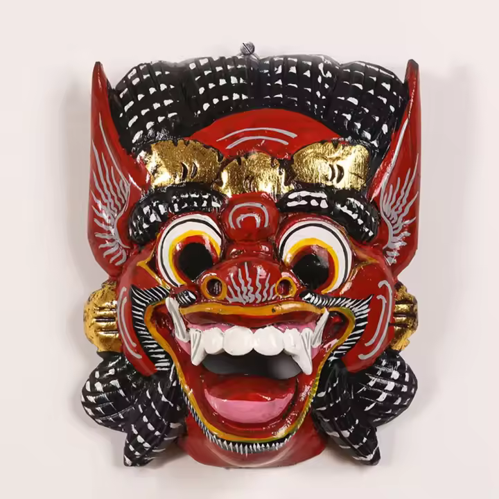 Máscara de madera pintada tailandesa, artesanías talladas del sudeste asiático, decoración de pared de fondo, colgante de pared - 1