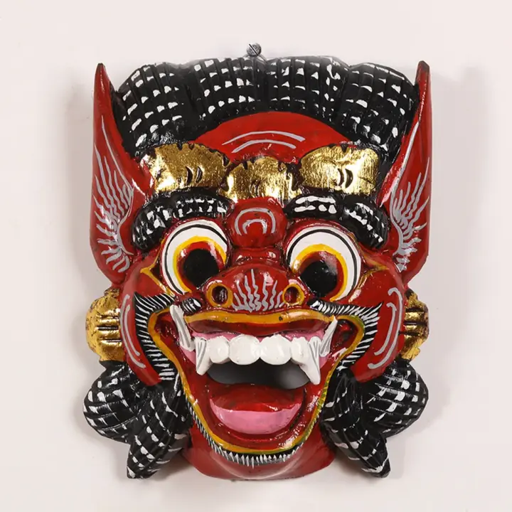 Máscara de madera pintada tailandesa, artesanías talladas del sudeste asiático, decoración de pared de fondo, colgante de pared - 1