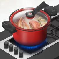 Olla a presión con tapa de 3.5L, con revestimiento antiadherente, antiquemaduras, mango de dos orejas, olla de estofado, fondo plano rojo y verde, microolla a presión - details 0