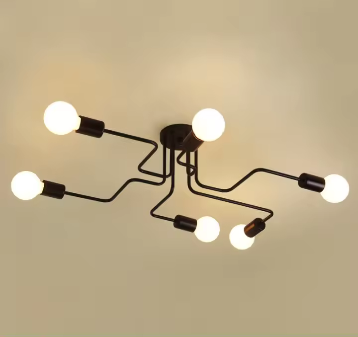 Lámpara Colgante de Techo Moderna LED con 6 Luces E27 Negra Industrial Vintage para Dormitorio Sala de Estar Comedor Cocina Cafe - 1