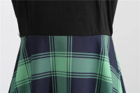 Women plaid print long sleeve vintage a line party dress v neck - details 40