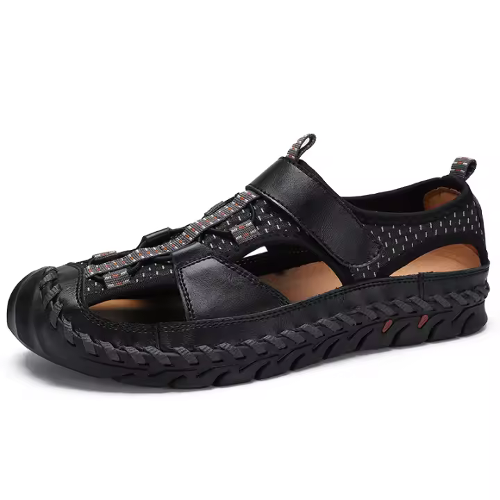 Sandalias planas informales de cuero genuino para hombre, calzado de playa romano, zapatillas de deporte masculinas, zapatos de cuña baja, talla grande 38-48, novedad de verano - 1
