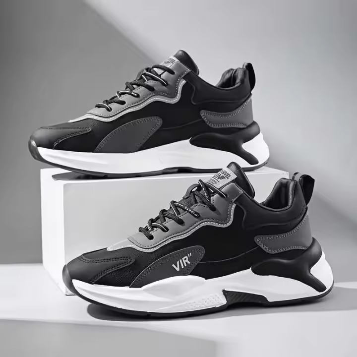 Deportes informales de caña alta para hombre con parte superior transpirable de malla de PU y suela de goma para papá grande, adecuados para zapatos de estilo para caminar - 1