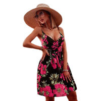 Vestido de cintura con tirantes estampado con cuello en V novedad de verano 2025 para mujer - details 6