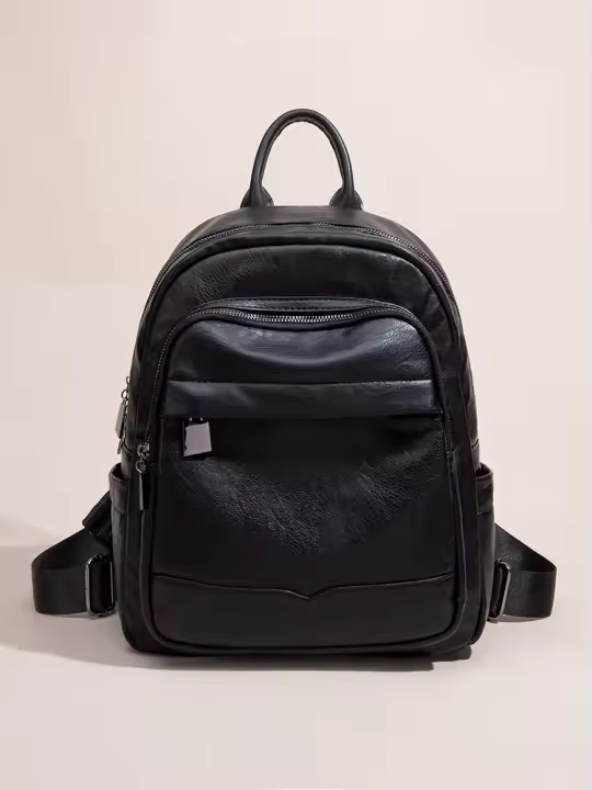 Mochila clásica de cuero PU para mujer, bolso de negocios, mochilas de viaje para mujer, bolsos de hombro impermeables antirrobo en negro - 1