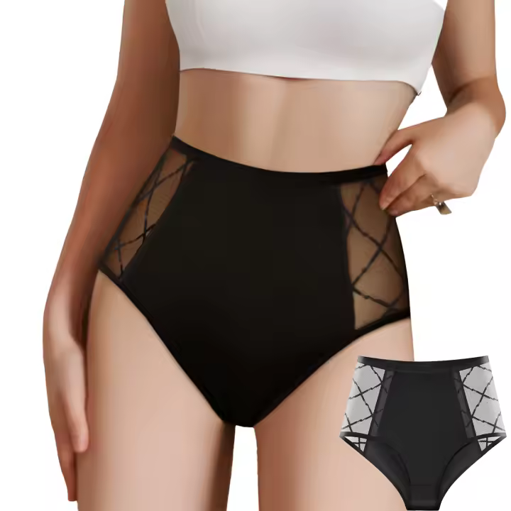 4 piezas de ropa interior sexy de cintura alta con costuras de malla, calzoncillos transpirables, ropa interior para levantar la cadera, paquete múltiple en un solo estilo - 1