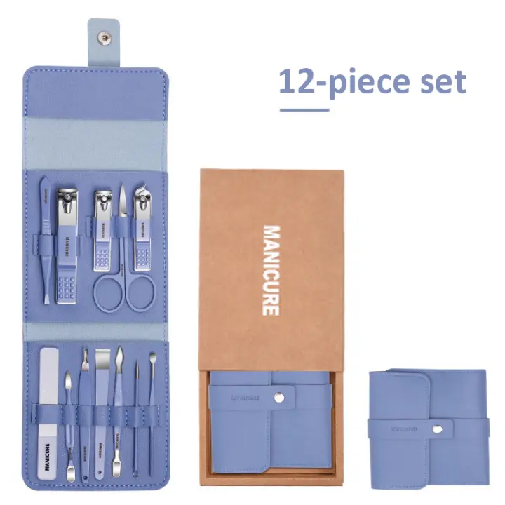 12-16 unids/set juego de cortadores de uñas de acero inoxidable conjunto de cortaúñas con bolsa plegable Kits de cortador de manicura tijeras herramienta de maquillaje de belleza - 1