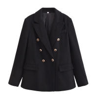 TRAFZA, abrigos informales para mujer, liso, cuello vuelto, manga larga, bolsillos, doble botonadura, nueva moda de primavera, chaqueta holgada - details 4