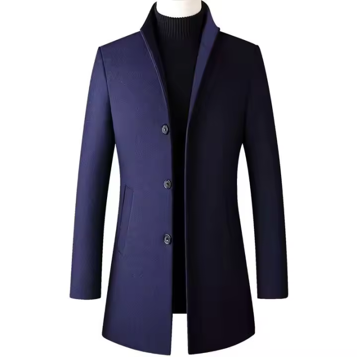 Chaqueta de hombre de color sólido de negocios de lana con un solo pecho y cuello levantado largo por debajo de la rodilla nuevo artículo Otoño/Invierno 2024 - 1