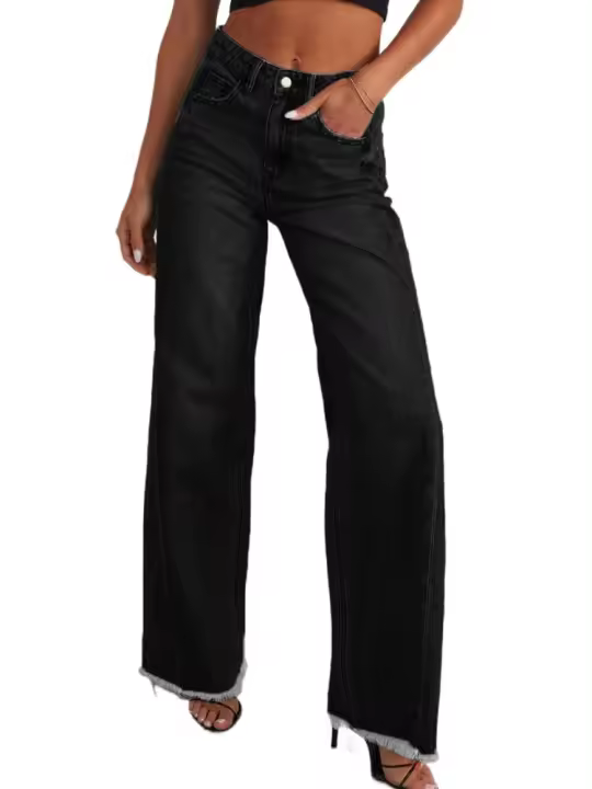 Pantalones vaqueros de cintura alta para mujer moda coreana Haruku Cowboy calidad R pantalones - 1
