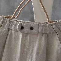 Pantalones de mujer de lino y algodón pantalones hasta el tobillo elásticos casuales sueltos primavera / verano - details 1