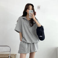 Traje deportivo de mujer con cremallera de color sólido, verano 2025, nuevo, holgado, delgado, top y pantalones cortos casuales de dos piezas. - details 21