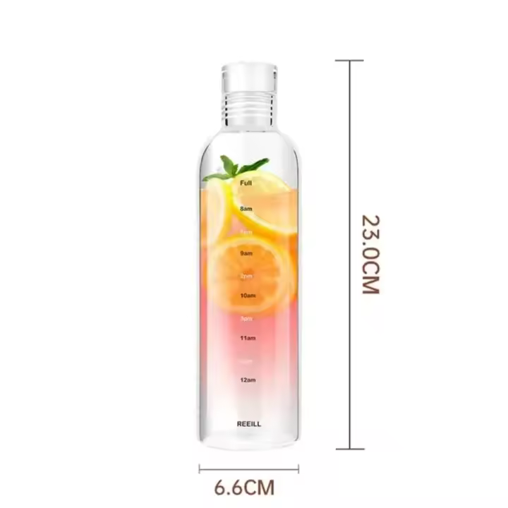 Botella de Agua de Vidrio de Gran Capacidad 1000ml Taza de Leche Transparente con Marcador de Tiempo Ideal para Regalar - 1