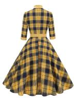 2025 nuevo Retro cuello falso Bowknot Plaid Vintage 1950s mujeres 3/4 manga larga Otoño Invierno elegante bolsillos Midi vestidos - details 10