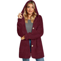 Chaqueta casual con botones de bolsillo y capucha polar para mujer - details 16