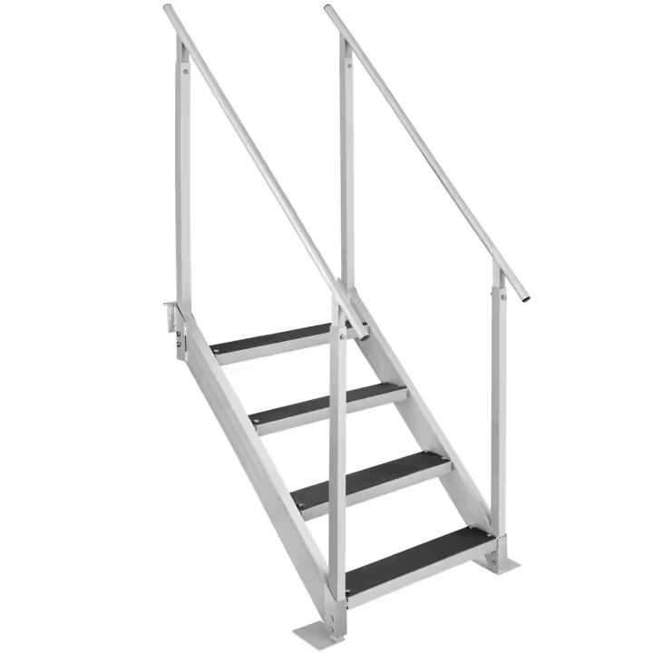 SucceBuy Escalera de muelle de 4 escalones, capacidad de 500 libras, altura ajustable de 30 a 38 pulgadas. Aluminio con pasamanos dobles y alfombrilla antideslizante - 1