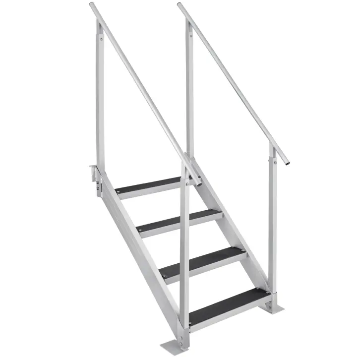 SucceBuy Escalera de muelle de 4 escalones, capacidad de 500 libras, altura ajustable de 30 a 38 pulgadas. Aluminio con pasamanos dobles y alfombrilla antideslizante - 1