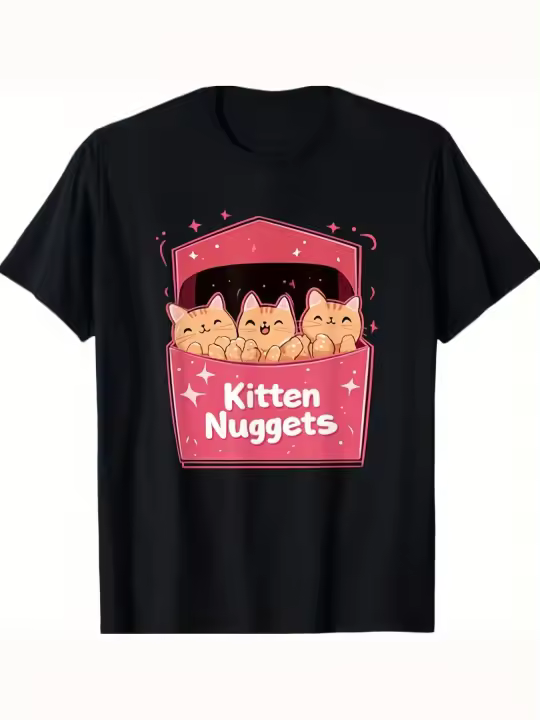 Kitten Nuggets Funny Food Pun Cat Lover Chicken Nuggets Camiseta Regalo para papá Cuello redondo suave y cómodo Manga corta - 230 g - 1