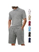 Verano de los hombres nuevo casual solapa suelta jacquard conjunto de camisa de polo de manga corta para hombres. - details 5