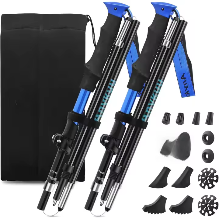 Bastones de Senderismo 2pcs Bastones Marcha Nordica Plegables Ajustar la Longitud con Bolsas de Aleación de Aluminio para Senderismo Viaje - 1