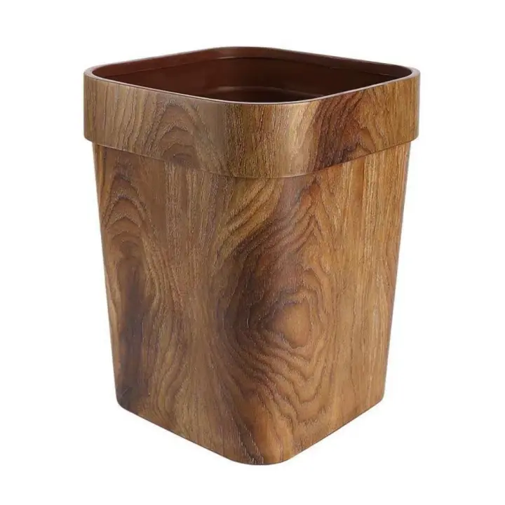 Gran Cubo de Basura Doméstico de Plástico Cesta de Papel Higiénico Cuadrada con Grano de Madera Vintage Suministros de Dormitorio - 1