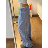 Pantalones holgados de pierna recta a rayas para mujer, moda coreana, cintura elástica, dobladillo empalmado, pantalones femeninos - details 5