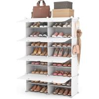 Zapatero de Plástico Portátil 8 Niveles, 32 Pares, Organizador para Armario, Entrada, Dormitorio, Pasillo Blanco, 2 x 8 - details 0