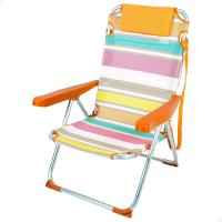 Silla de Playa Plegable 5 Posiciones, Rayas Multicolor, 48x60x90 cm, Incluye Cojín Acolchado, Asa Hombro, Soporte 110kg, Antivuelco, Multiposición, Respaldo Reclinable - details 0