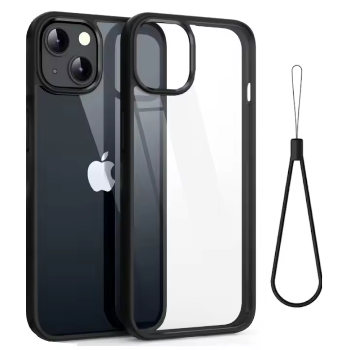 Funda de teléfono con cordón de silicona a prueba de golpes para iPhone 11 12 13 14 15 Pro Max XS XR 8 7 6 Plus, funda trasera de protección transparente - 1