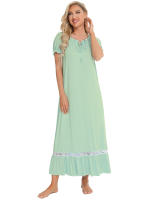 Pijamas para mujer, ropa de dormir con un hombro, camisón de manga corta, vestido mixto de encaje - details 15