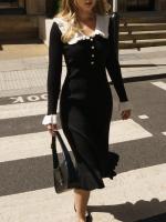 Maxivestidos con volantes de cintura alta para mujer, vestido largo ajustado de punto para otoño e invierno, vestido Vintage para mujer, Retro elegante - details 12