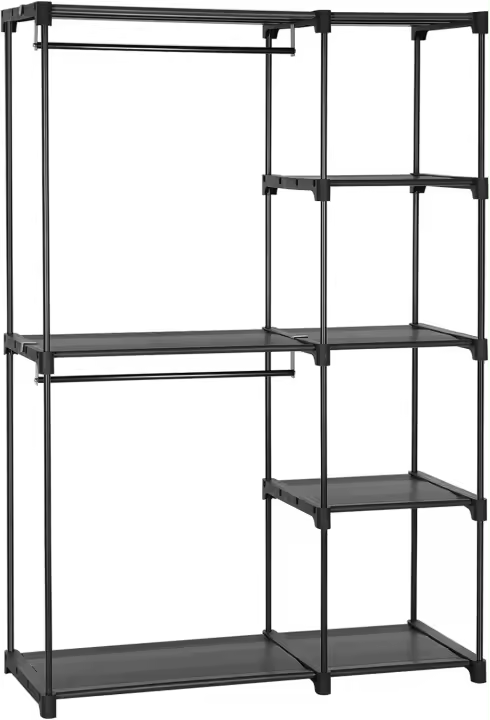 Armario de Ropa, Perchero, Burro Ropa, 124 x 43 x 182 cm, 2 Secciones para Colgar, con Compartimentos, Gran Capacidad, para Dormitorio, Salón, Lavandería, Topo RYG026R02 - 1