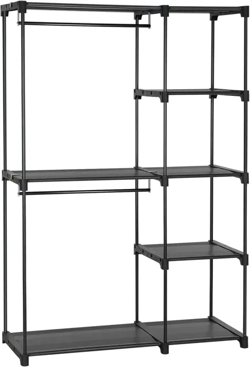 Armario de Ropa, Perchero, Burro Ropa, 124 x 43 x 182 cm, 2 Secciones para Colgar, con Compartimentos, Gran Capacidad, para Dormitorio, Salón, Lavandería, Topo RYG026R02 - 1
