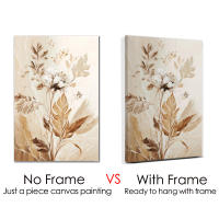 Pósteres impresos artísticos de hojas florales Beige abstractos enmarcados y pintura en lienzo, decoración nórdica minimalista bohemia para sala de estar, dormitorio, pared del hogar - details 0