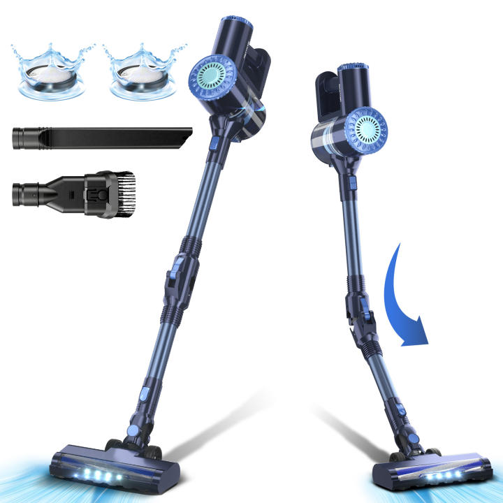 PrettyCare W400 Aspiradora Inalámbrica 25Kpa 40 Minutos Potente Aspiradora con 3 Cabezales de Cepillo Autoestables Faro LED