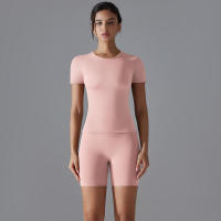 Chándal de cuello redondo para mujer, camiseta de ciclismo de secado rápido, ropa de entrenamiento transpirable, pantalones cortos deportivos para correr y gimnasio - details 25