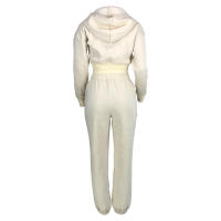 Conjunto de dos piezas de chaqueta y pantalones holgados con capucha, bolsillos y diseño de patchwork de color sólido para mujer 9318 - details 16