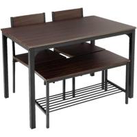 Juego de comedor de 4 piezas con mesa, 2 sillas y 1 banco. Conjunto de muebles de cocina de madera con estructura de acero. - details 22