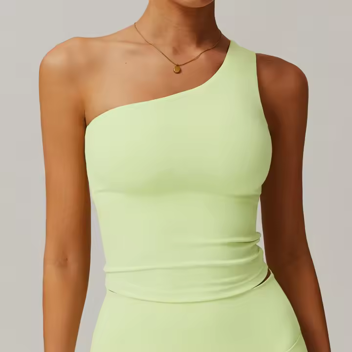 Chaleco Deportivo para Mujer Top de Hombro Unico, A Prueba de Golpes para Correr, Top Acolchado para Entrenamiento, Camisetas de Yoga sin Mangas, Almohadilla Extraíble para el Pecho - 1