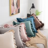 Funda de almohada suave con volantes de Color sólido, funda de almohada cuadrada Vintage, funda de cojín delicada de 45CM para sala de estar/oficina - details 5