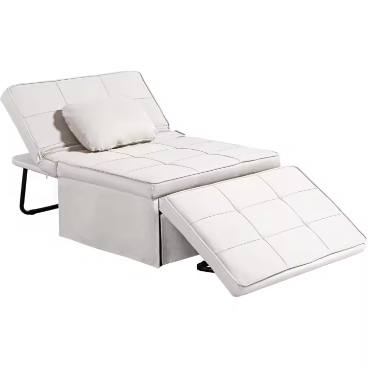 Sofá cama 3 en 1 individual tapizado en lino, sillón reclinable en 5 posiciones, silla de dormir convertible, reposapiés con reposacabezas para salón, carga 200 kg, 95x189x43 cm, gris - 1