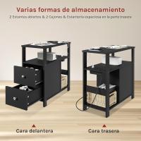 Mesita Auxiliar con Enchufe, Mesa Salón con 2 Cajones y 2 Estantes de Almacenaje, Mesa Delgada con Enchufe y Puertos USB, Apta para Salón y Dormitorio, Negro, 60x60x30 cm, BTS28sz - details 4