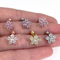 Pendiente de tuerca de cristal para cartílago, Piercing de oreja Tragus Helix, parte superior, Labret, joyería para el cuerpo, Flor de Oro rosa, nuevo, 2 piezas, 2023 - details 1