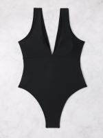 Traje de baño de una pieza para mujer, bañador Sexy con escote en V profundo, Color sólido, multicolor, ajustado, 2024 - details 17