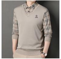 Suéter a cuadros para hombre, jersey de lana, ajustado, elegante, de lujo, falso, de punto, de dos piezas - details 1