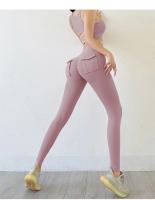 Mallas deportivas elásticas de cintura alta para mujer, pantalones ajustados de Color sólido para entrenamiento, venta al por mayor, para correr, gimnasio, Fitness, Yoga - details 30