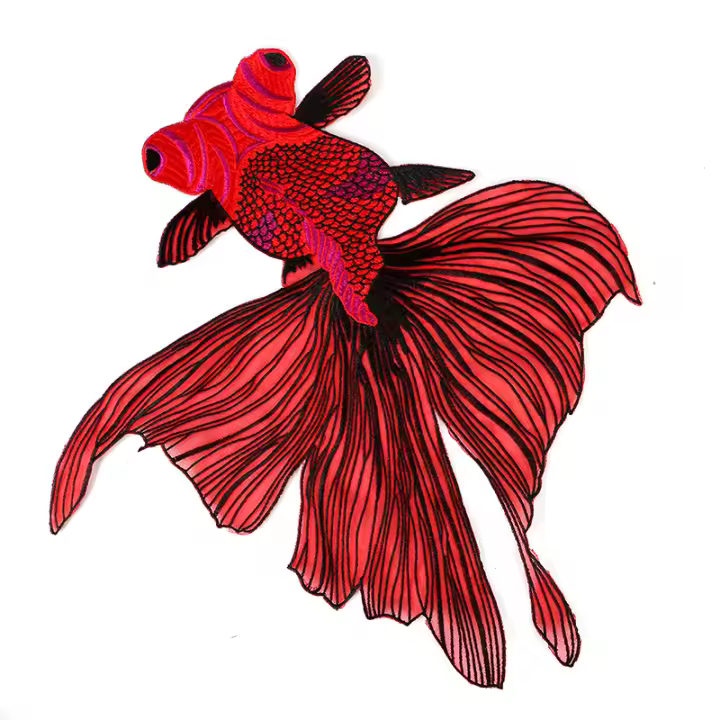 Parches bordados de peces grandes, accesorios de costura para ropa, proveedores de accesorios de bricolaje, pegatina, collar de encaje NL079, 38x35, 1 unidad - 1
