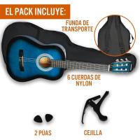 Pack de guitarra clásica española de tamaño 3/4 para niños XF de 3rd Avenue, Guitarra acústica con cuerdas de nylon, funda de transporte, cejilla y púas, Azul - details 2